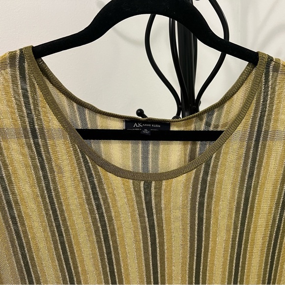 Anne Klein Olive and Beige Striped Blouse. #045 - Picture 2 of 6